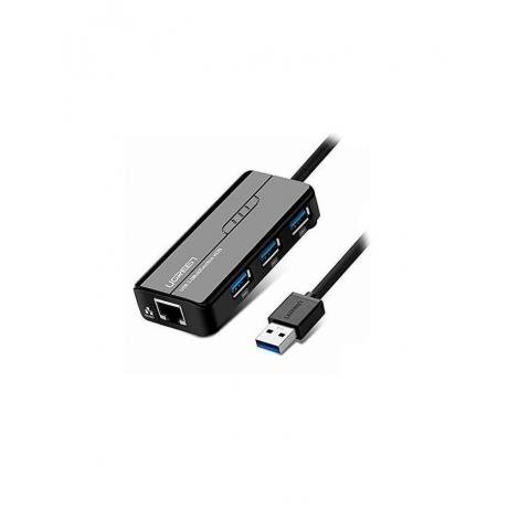 Адаптер сетевой UGREEN 20265 USB 3.0 Hub with Gigabit Ethernet Adapter Black - фото 1
