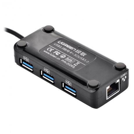 Адаптер сетевой UGREEN 20265 USB 3.0 Hub with Gigabit Ethernet Adapter Black - фото 13