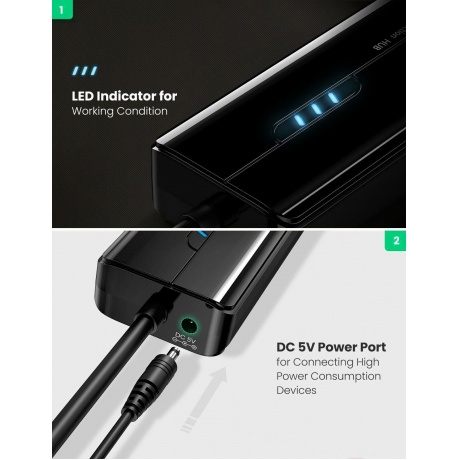 Адаптер сетевой UGREEN 20265 USB 3.0 Hub with Gigabit Ethernet Adapter Black - фото 18