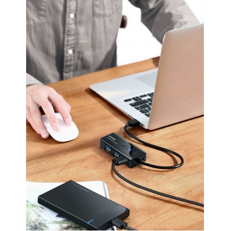 Адаптер сетевой UGREEN 20265 USB 3.0 Hub with Gigabit Ethernet Adapter Black - фото 20
