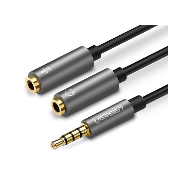 Кабель UGREEN AV141 (30619) 3.5mm male to 2 Female Audio Cable Aluminum Case. 20 см. черный аудиокабель ugreen av102 10772 3 5mm male to 2rca male audio cable длина 1м цвет серый