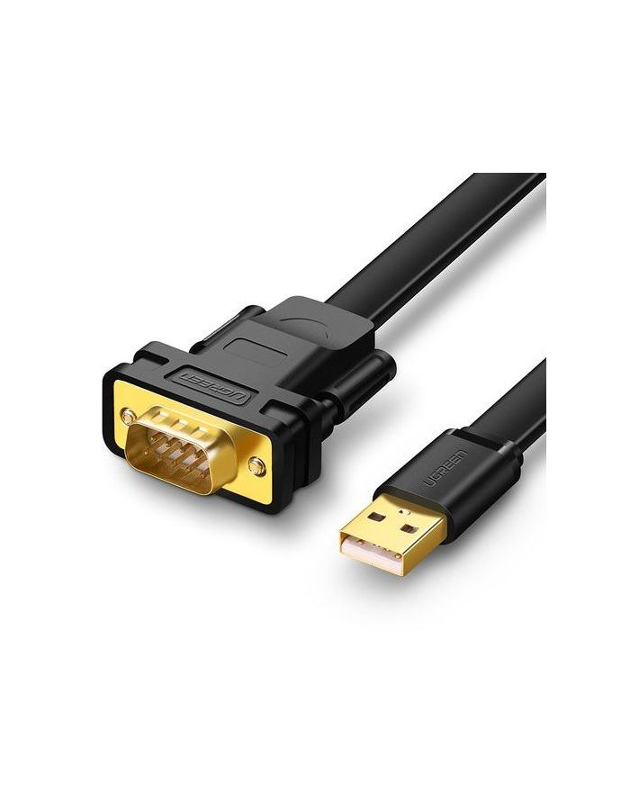 Кабель UGREEN CR107 (20218) USB 2.0 to DB9 RS-232 Adapter Flat Cable. 2м. черный сетевая карта ugreen us236 usb type c 3 1 gen1 to 10 100 1000mbps ethernet adapter black 50307