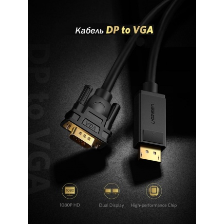 Кабель UGREEN DP105 (10247) DP Male to VGA Male Cable. 1,5 м. черный - фото 7