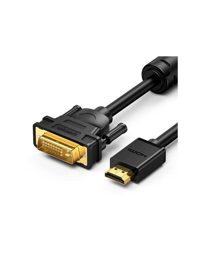 Кабель UGREEN HD106 (30116) HDMI Male To DVI(24+1) Round Cable. 1м. черный кабель ugreen dv101 11604 dvi 24 1 male to male cable gold plated 2м черный