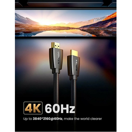 Кабель UGREEN HD118 (40408) HDMI Male To Male Cable With Braid. 1 м. черный - фото 10
