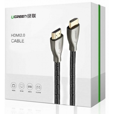 Кабель UGREEN HD131 (50108) HDMI 2.0 Male To Male Carbon Fiber Zinc Alloy Cable. 2 м. серый - фото 11