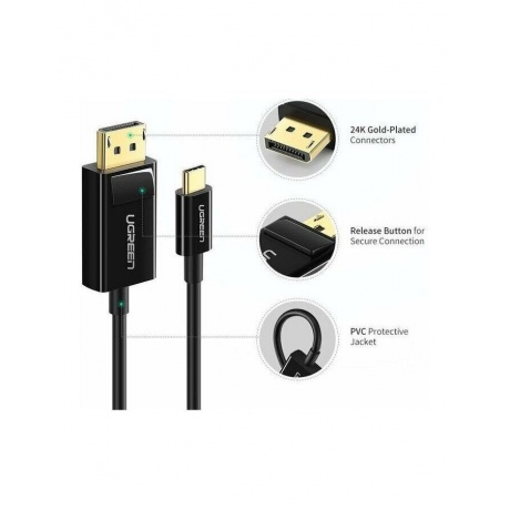 Кабель UGREEN MM139 (50994) USB Type C to DP Cable. 1,5 м. черный - фото 2