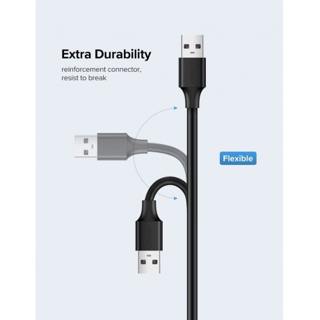 Кабель UGREEN US103 (10316) USB 2.0 A Male to A Female Cable. 2 м. черный - фото 5