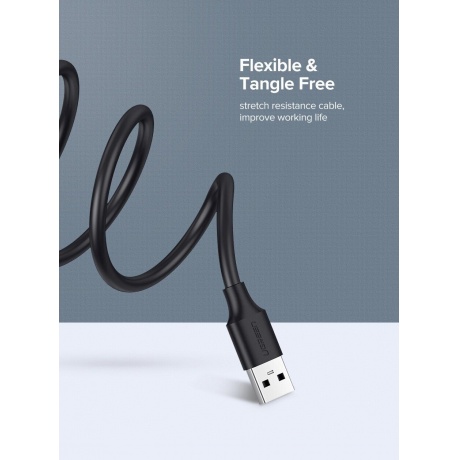 Кабель UGREEN US103 (10316) USB 2.0 A Male to A Female Cable. 2 м. черный - фото 6