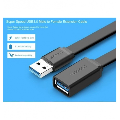 Кабель UGREEN US129 (10373) USB 3.0 Extension Male Cable. 2 м. черный - фото 3