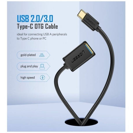 Кабель UGREEN US154 (30701) USB-C Male to USB 3.0 A Female OTG Cable Black - фото 8
