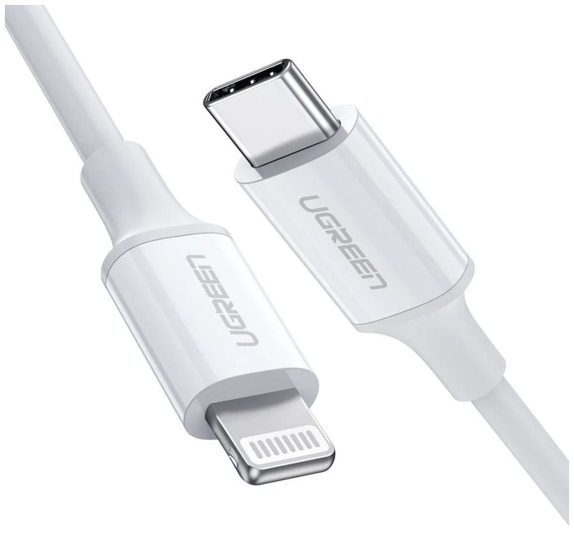 Кабель UGREEN US171 (10493) USB-C to Lightning Cable M/M Nickel Plating ABS Shell. 1 м. белый кабель ugreen usb c 3 а для быстрой зарядки и передачи данных для samsung s20 huawei xiaomi мобильный телефон