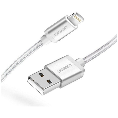 Кабель UGREEN US199 (60161) Lightning to USB-A 2.0 Cable. 1 м. серебристый - фото 1