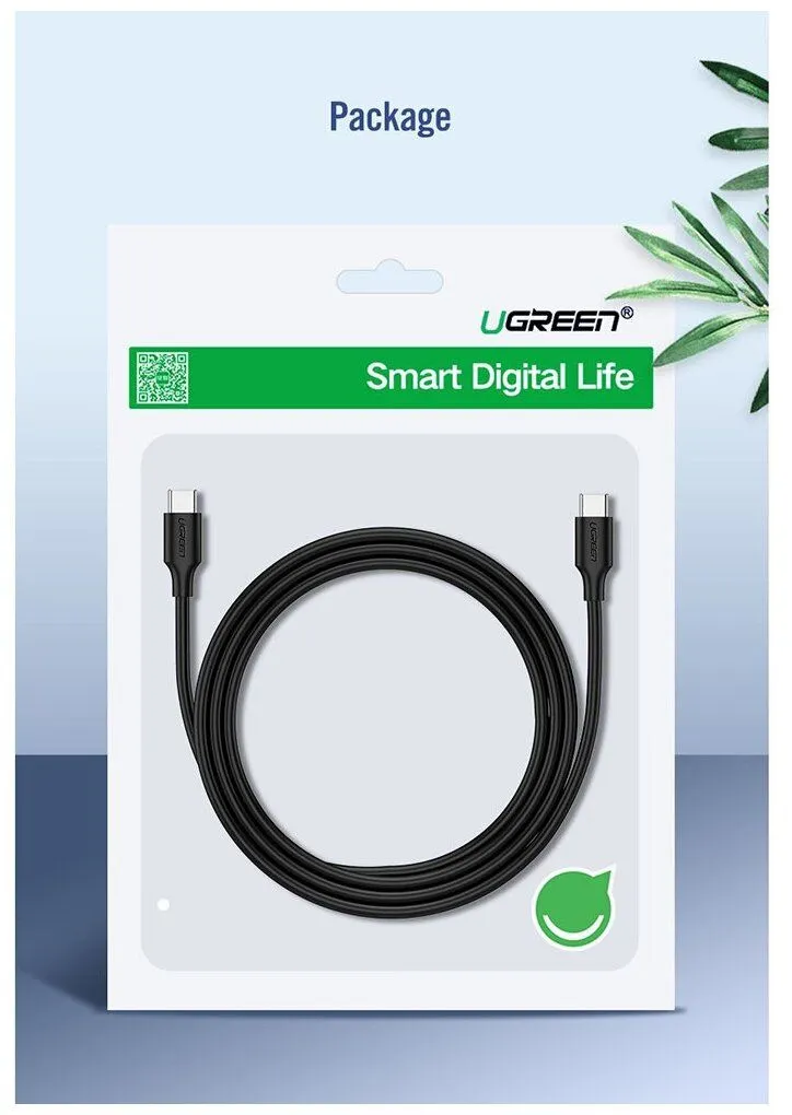 Кабель UGREEN US286 (50997) USB-C 2.0 Male To USB-C 2.0 Male 3A Data Cable.  1 м. черный - фото 11