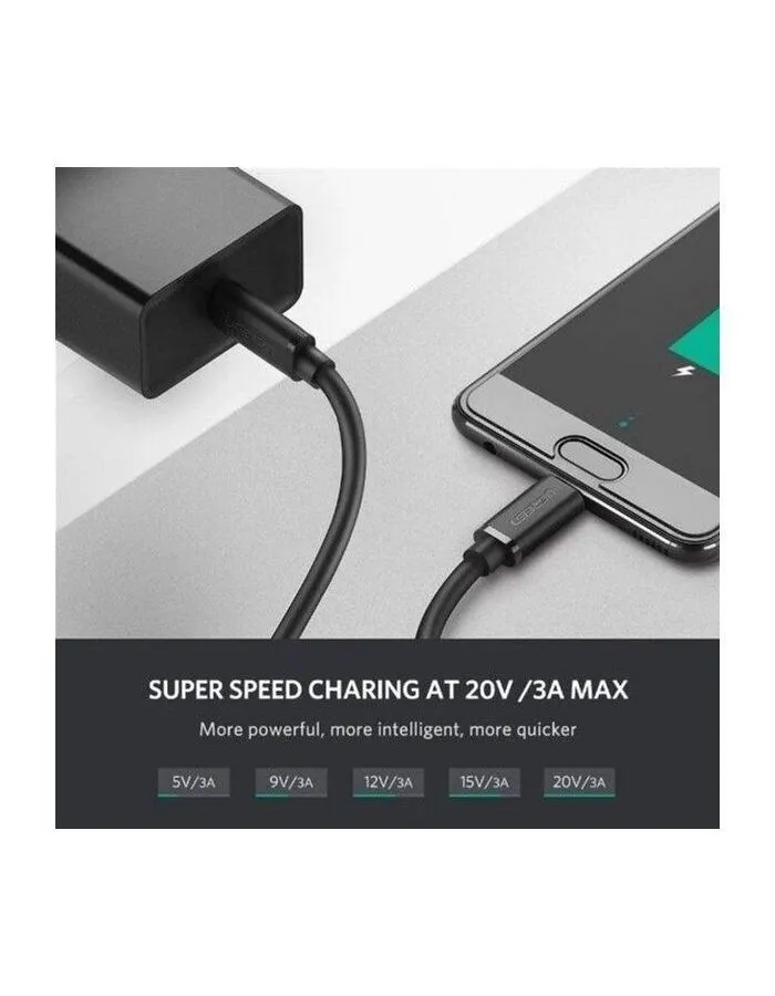 Кабель UGREEN US286 (50997) USB-C 2.0 Male To USB-C 2.0 Male 3A Data Cable.  1 м. черный - фото 14
