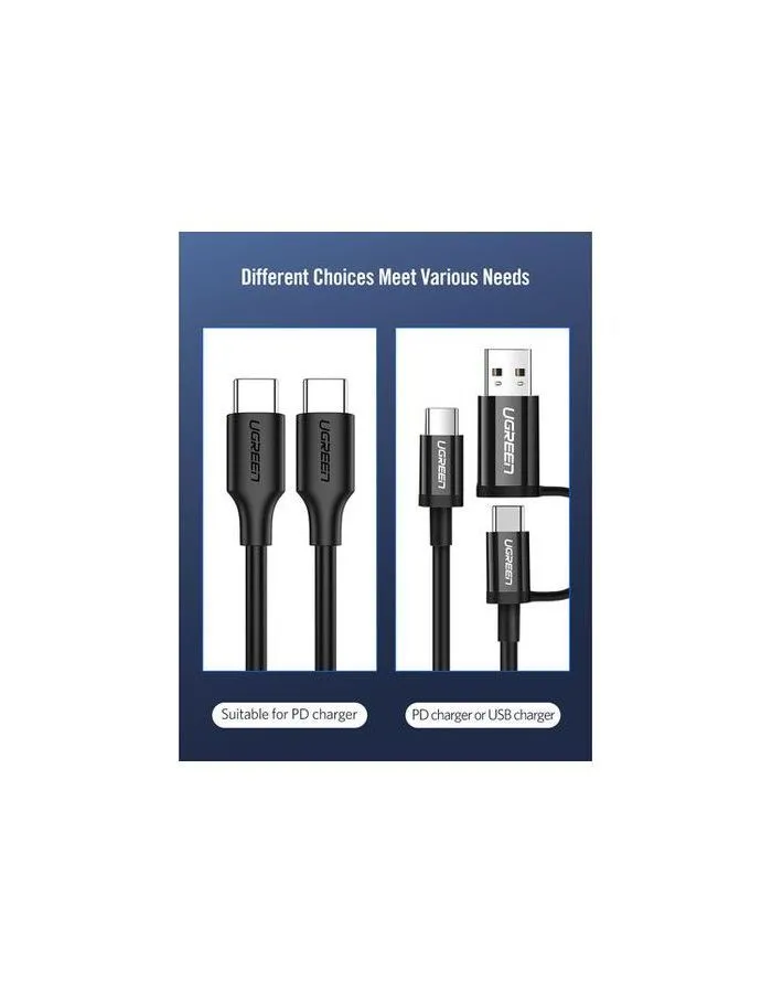 Кабель UGREEN US286 (50997) USB-C 2.0 Male To USB-C 2.0 Male 3A Data Cable.  1 м. черный - фото 15