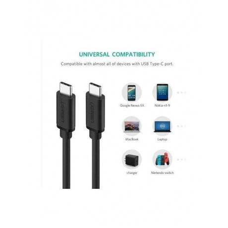 Кабель UGREEN US286 (50997) USB-C 2.0 Male To USB-C 2.0 Male 3A Data Cable.  1 м. черный - фото 4
