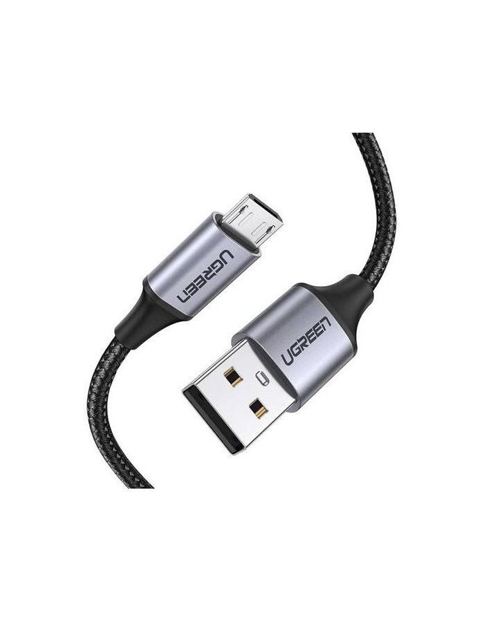 Кабель UGREEN US290 (60146) USB 2.0 A to Micro USB Cable Nickel Plating Alu Braid. 1м. серо-черный
