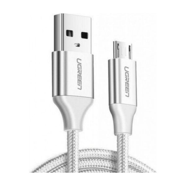 Кабель UGREEN US290 (60151) USB 2.0 A to Micro USB Cable Nickel Plating Alu Braid. 1м. серебристый цена и фото