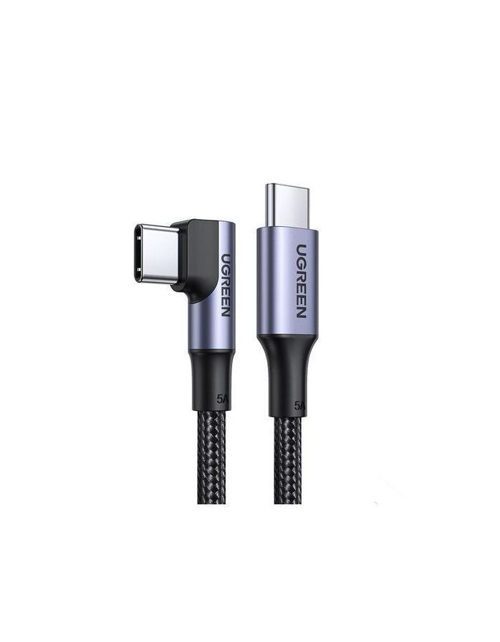 Кабель UGREEN US334 (70643) USB-C 2.0 Male To Angled 90° USB-C 2.0 Male 5A Data Cable. 1м. черный usb 3 1 usb c type c male to female extension data cable with panel mount screw hole 20cm