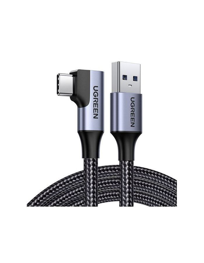 Кабель UGREEN US385 (20299) USB-A Male to USB-C Male 3.0 3A 90-Degree Angled Cable. 1 м. черный cy 30cm displayport display port male to female 90 degree right down angled left down angled extension cable black