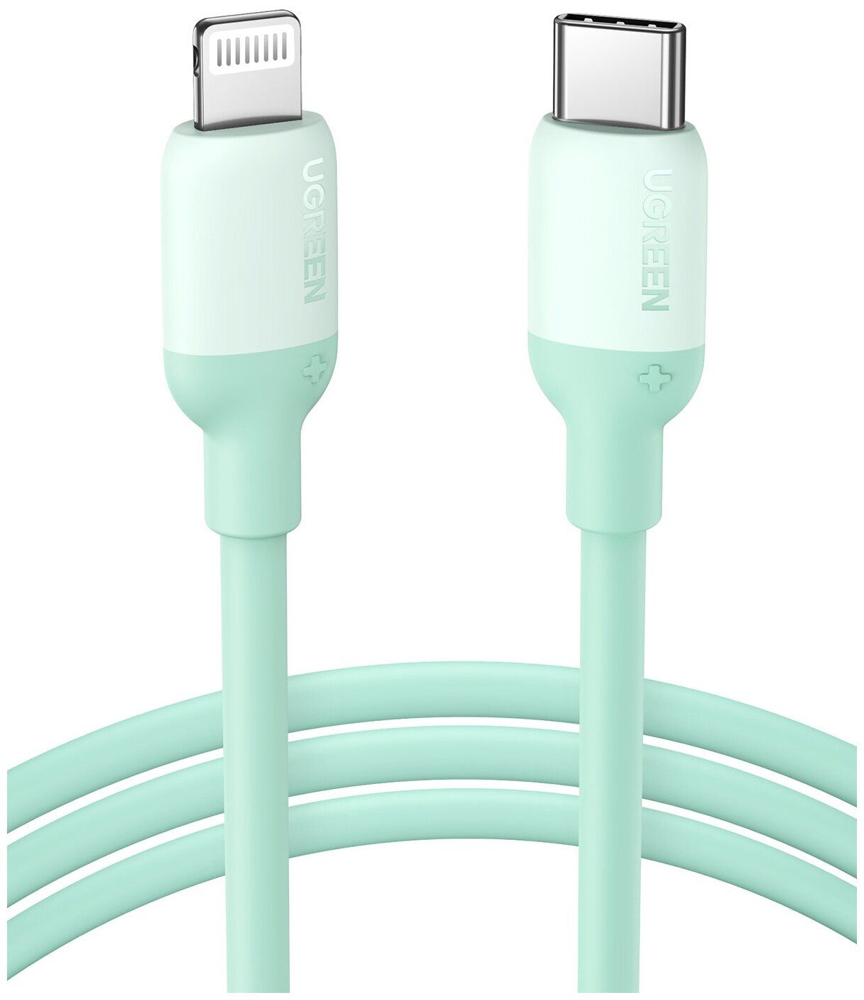 цена Кабель UGREEN US387 (20308) USB-C to Lightning Silicone Cable. 1 м. зеленый