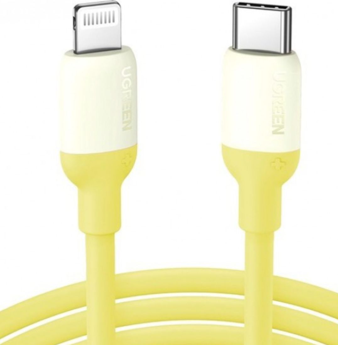 Кабель UGREEN US387 (90226) USB-C to Lightning Silicone Cable. 1 м. желтый кабель ugreen usb c lightning силиконовая оболочка цвет желтый 1 м 90226