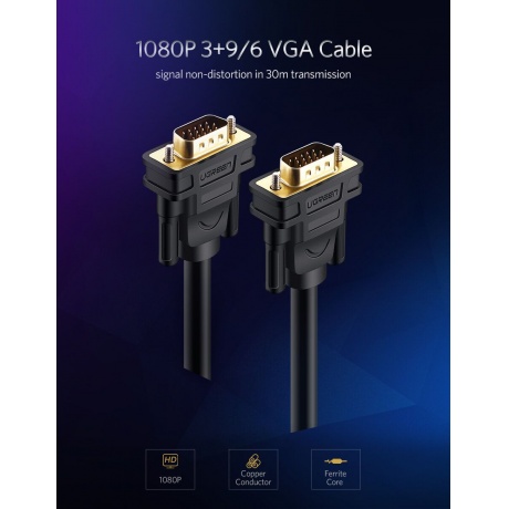 Кабель UGREEN VG101 (11632) VGA Male to Male Cable. 5 м. черный - фото 3