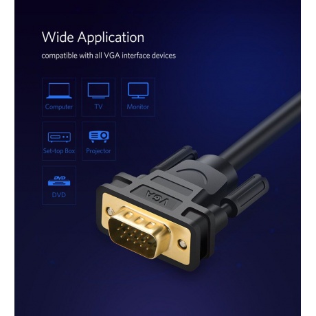 Кабель UGREEN VG101 (11632) VGA Male to Male Cable. 5 м. черный - фото 6