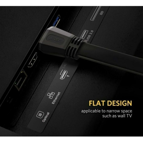 Кабель плоский UGREEN ED015 (70159) HDMI Flat Cable. 2 м. черный - фото 6