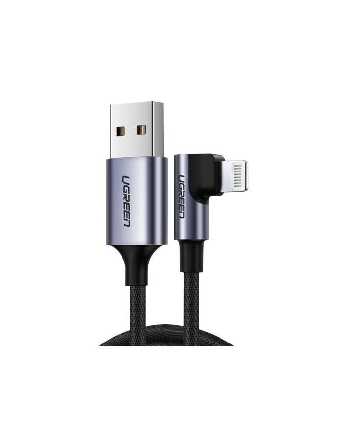 Кабель угловой UGREEN US299 (60521) Right Angle USB-A to Lightning Cable. 1 м. черный