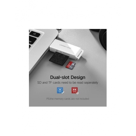 Кардридер UGREEN CM104 (40753) USB 3.0 to TF + SD Dual Card Reader. белый - фото 2