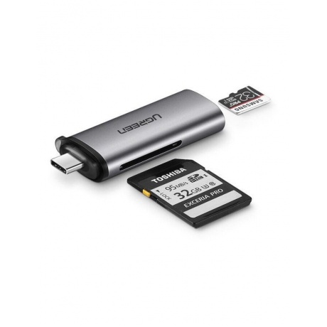 Кардридер UGREEN CM184 (50704) USB-C TF + SD Card Reader. серый - фото 2