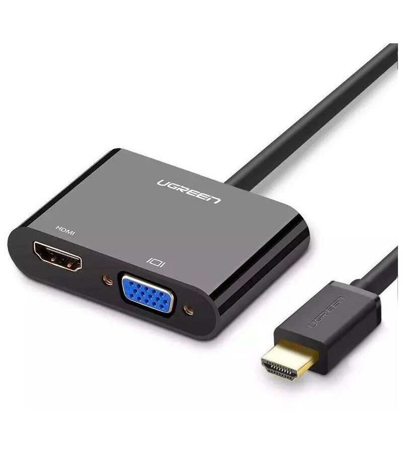 Конвертер UGREEN CM101 (40744) HDMI to VGA + HDMI Converter. черный переходник cablexpert a hdmi vga 04 hdmi vga черный