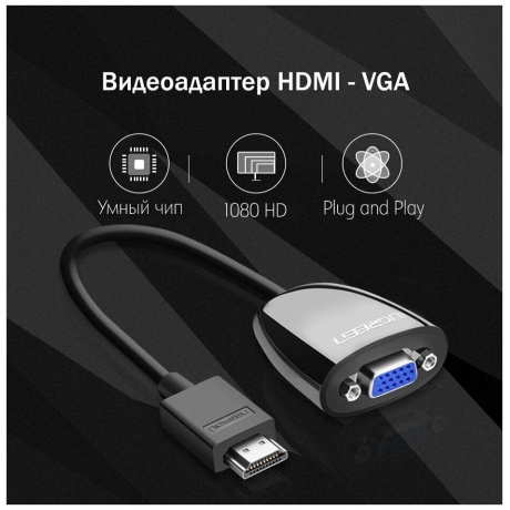 Конвертер UGREEN MM105 (40253) HDMI to VGA Converter without Audio. черный - фото 6