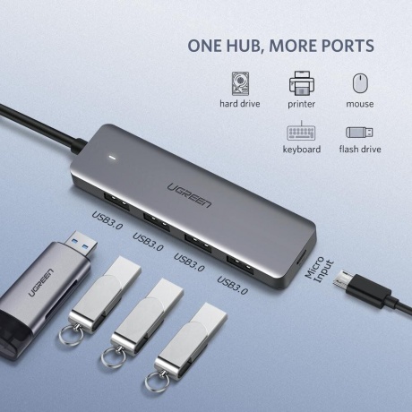 Хаб UGREEN CM219 (50985) 4-Ports USB A 3.0 Hub. серый - фото 14