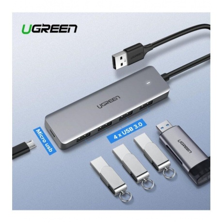 Хаб UGREEN CM219 (50985) 4-Ports USB A 3.0 Hub. серый - фото 6