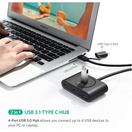 Хаб UGREEN CR113 (40850) USB 3.0 Hub with USB-C Port. 1 м. черный - фото 3
