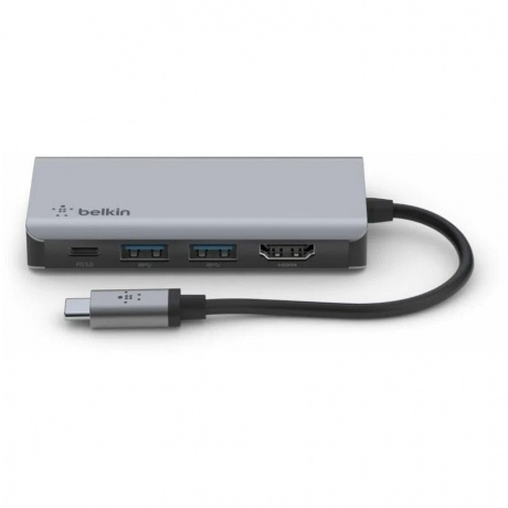 Адаптер Belkin 4в1 USB-C - HDMI, 2xUSB-A, USB-C, 100Вт, серый - фото 1