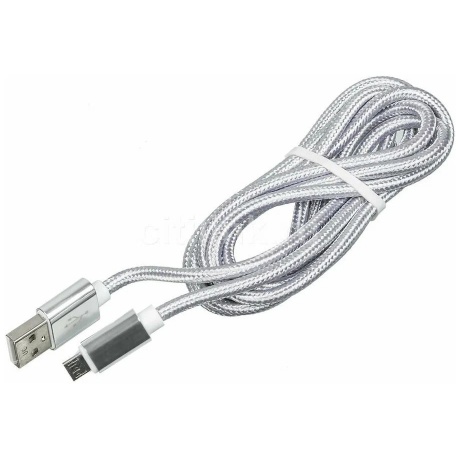 Дата-кабель Red Line USB - micro USB, 2А, нейлоновая оплетка, серый - фото 1