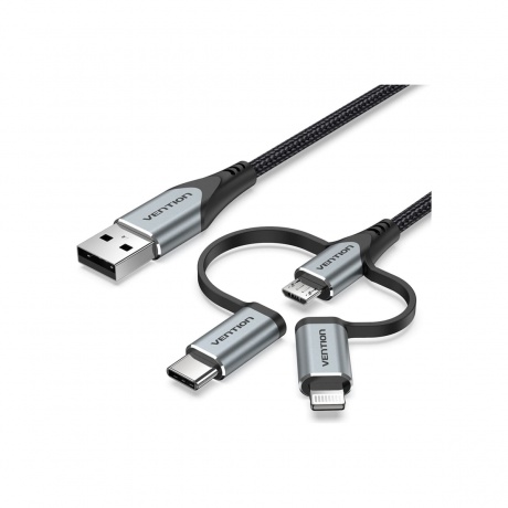 Кабель Vention 3 в 1 USB 2.0 AM/ Micro-B, USB-C, Lightning M - 1м. Черный (CQJHF) - фото 1