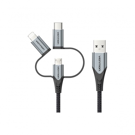Кабель Vention 3 в 1 USB 2.0 AM/ Micro-B, USB-C, Lightning M - 1м. Черный (CQJHF) - фото 2