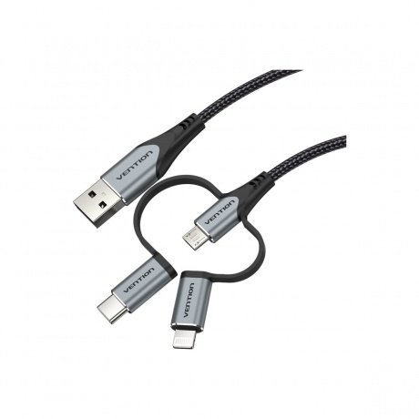 Кабель Vention 3 в 1 USB 2.0 AM/ Micro-B, USB-C, Lightning M - 1м. Черный (CQJHF) - фото 3