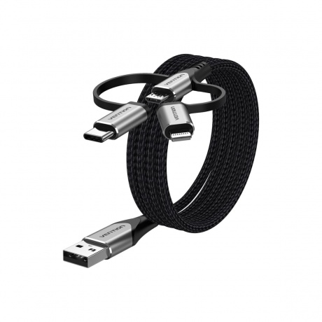 Кабель Vention 3 в 1 USB 2.0 AM/ Micro-B, USB-C, Lightning M - 1м. Черный (CQJHF) - фото 4