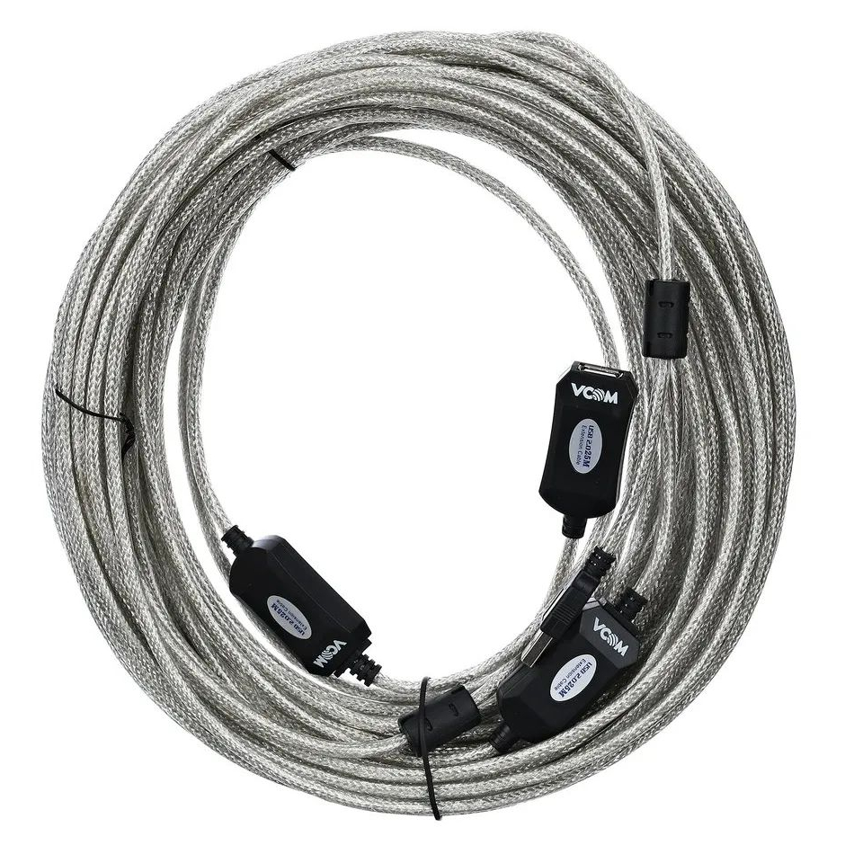 Кабель VCOM USB2.0-repeater, Am-Af 25м (VUS7049-25M) кабель hdmi 5м vcom telecom cg525d r 5 0 ver 2 0 2 фильтра круглый черный