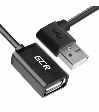 Кабель Greenconnect 1.0m USB 2.0, AM угловой/AF, черный (GCR-AUE...