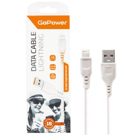 Кабель GoPower GP01L USB (m)-Lightning (m) 1.0м 2.4A белый (00-00018567) - фото 1