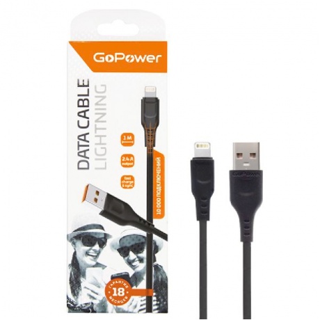 Кабель GoPower GP01L USB (m)-Lightning (m) 1.0м 2.4A черный (00-00018568) - фото 1