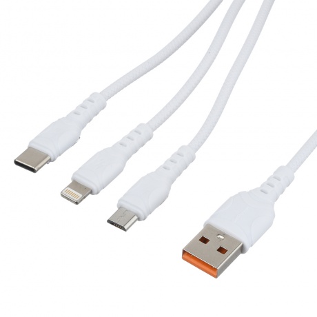 Кабель GoPower GP05-3в1, USB(m)-Type-C/Lightning/microUSB белый (00-00022794) - фото 1