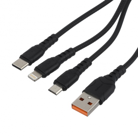 Кабель GoPower GP05-3в1, USB(m)-Type-C/Lightning/microUSB черный (00-00022795) - фото 1
